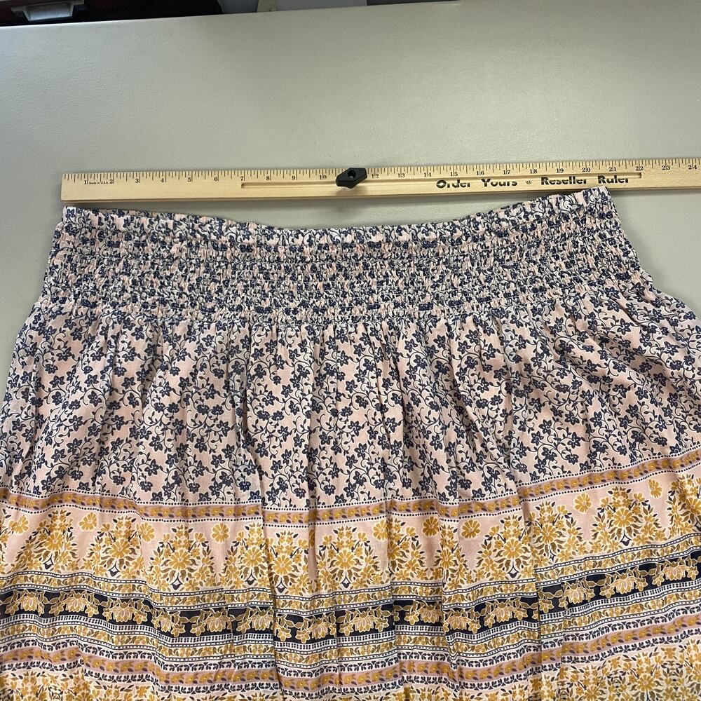 J Jill Skirt 4X Pink Floral Peasant Tiered Elastic Waist Lined Boho Cottagecore - Picture 5 of 13